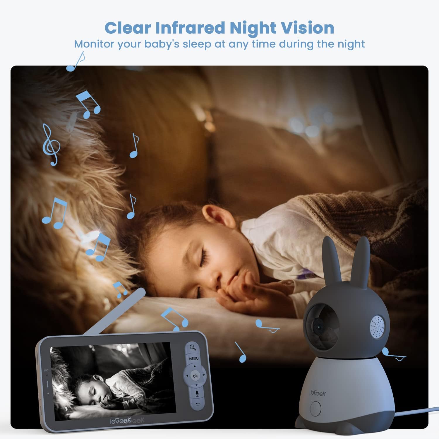 Detalle 2 de ieGeek Baby 1T with 2 Cameras Baby Monitor, 2K Split-Screen, 5-Inch Display