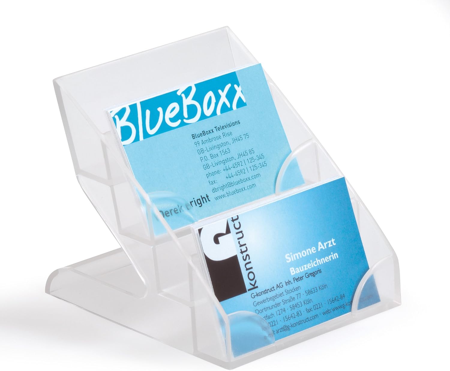 Detalle de Durable Visitenkartenaufsteller 4 Stufen – 240 Karten, transparent, Hartplastik, 94 mm