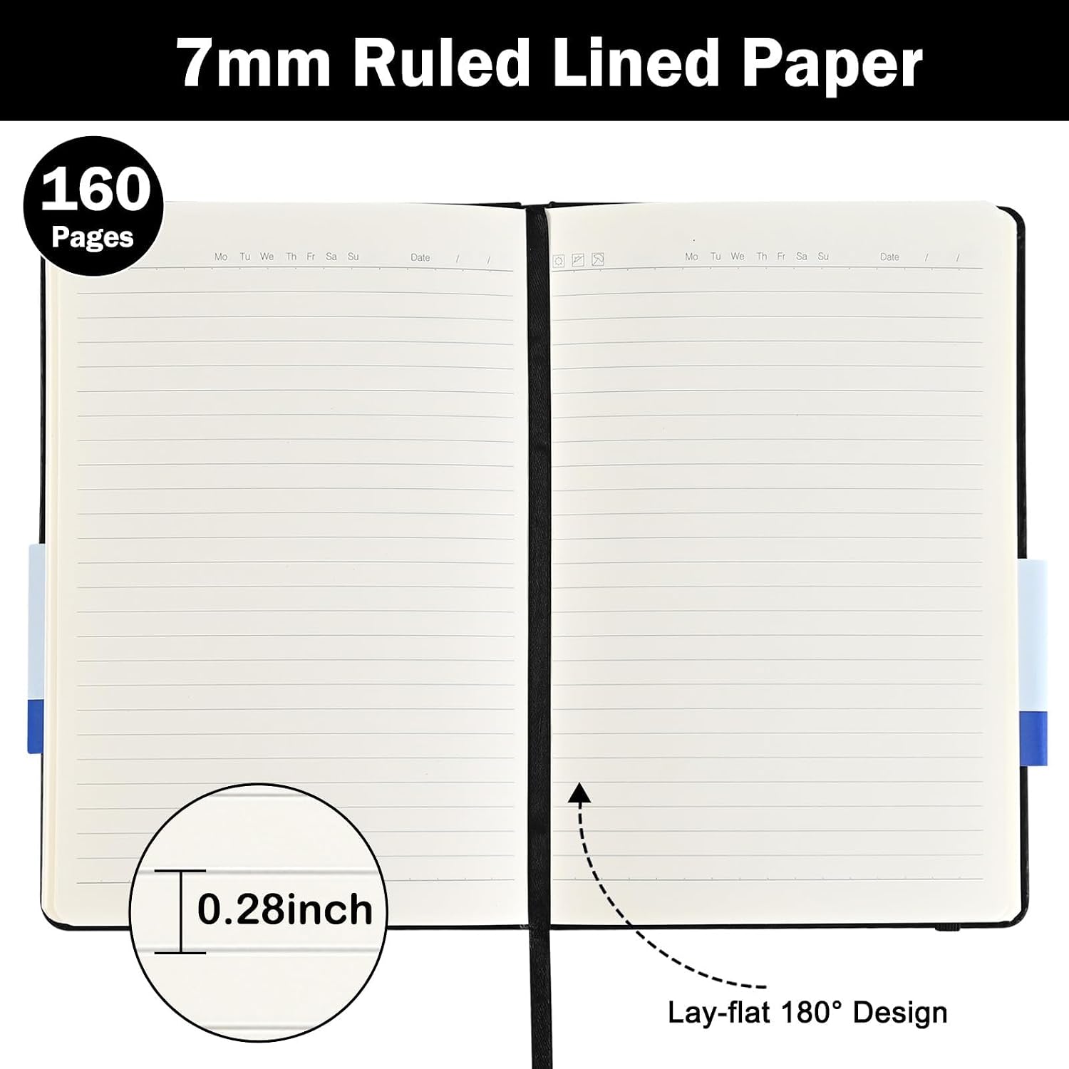 Detalle de SUQJOY 4 Pack A5 Lined Hardback Notebook Set (100gsm, 160 pages each) – Black