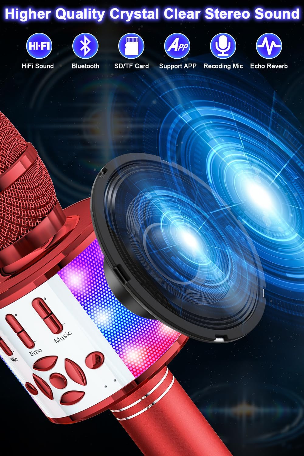 Thumbnail 3 de BONAOK Microfono Karaoke Cambia Voce: Bluetooth 4 in 1 con luci LED per feste