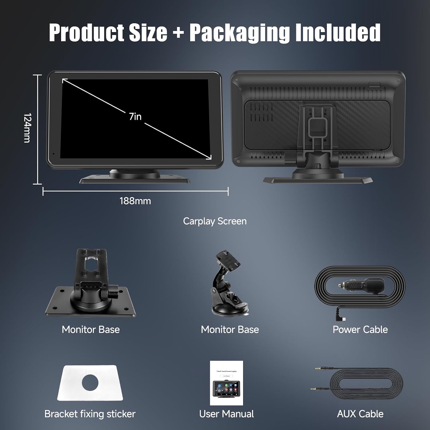 Thumbnail 6 de KAXRUO 7-inch Portable Wireless CarPlay & Android Auto Screen with Bluetooth, FM, AUX and Voice Control