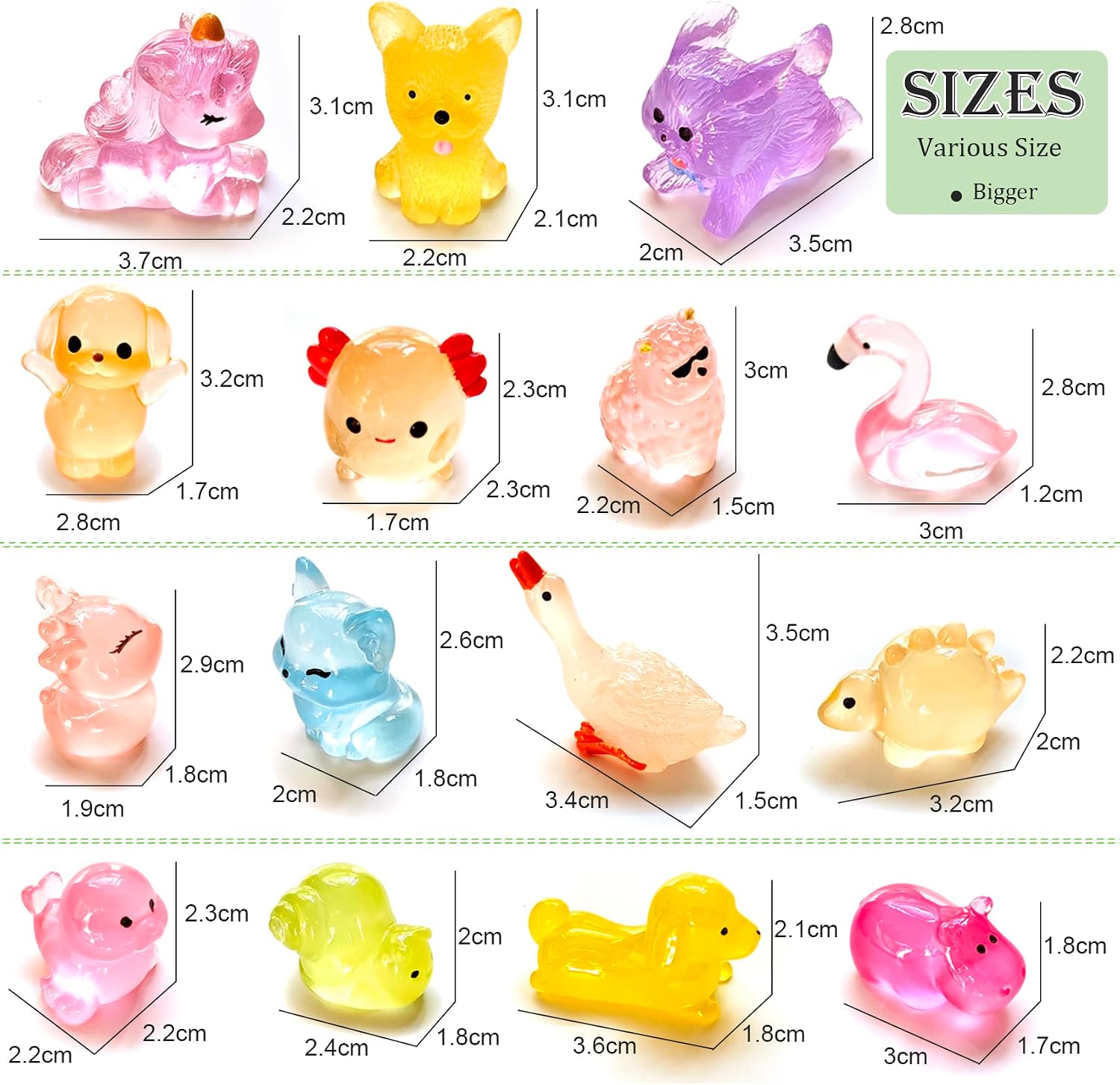 Detalle 2 de POTWPOT 30PCS Resin Animals — Glow-in-the-Dark Miniatures for Fairy Gardens and Dioramas