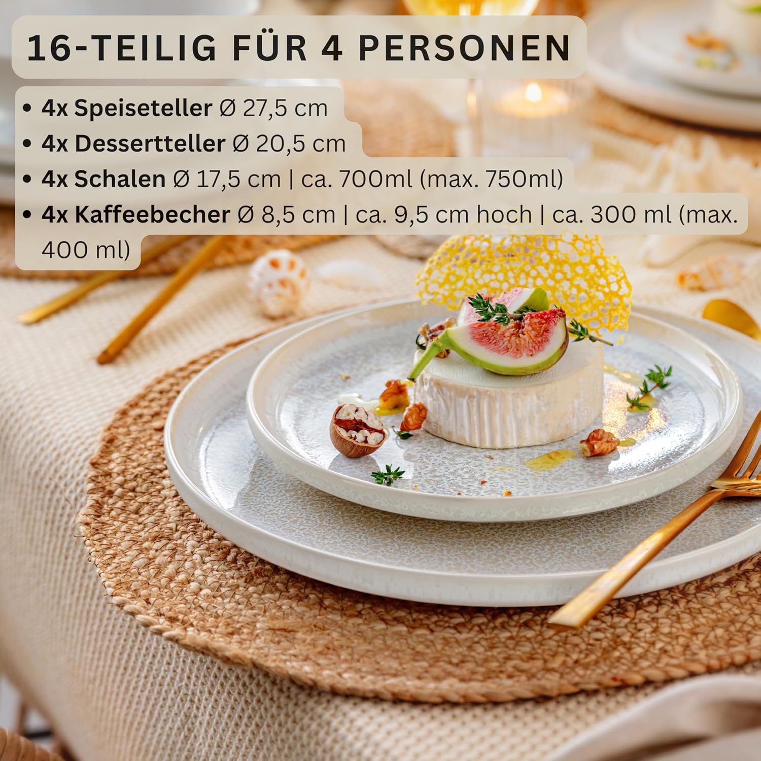 Detalle 2 de SÄNGER Korfu 16 tlg Geschirrset Creme