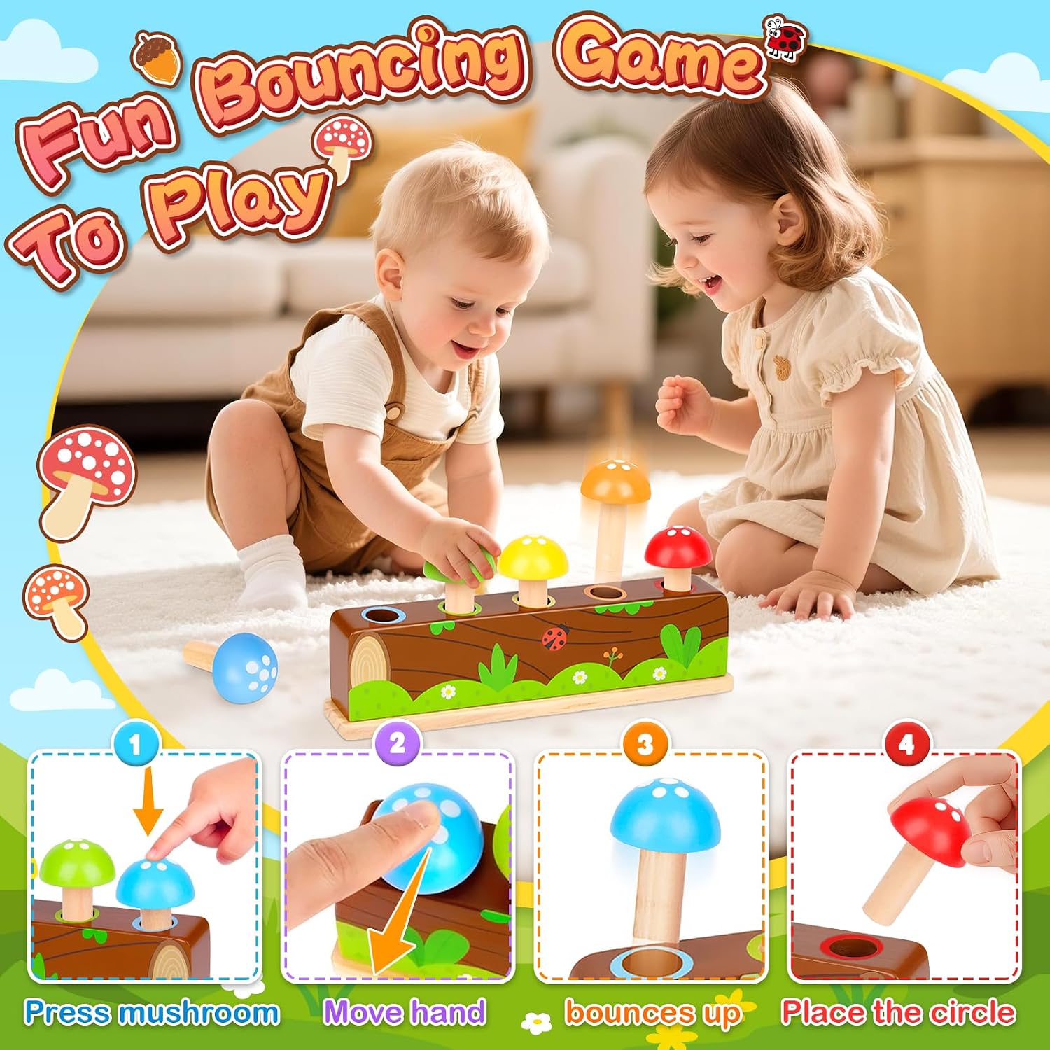 Thumbnail 3 de Pop Up Toys Montessori Wooden Mushroom Colour Sorting Toy for 12–18+ Months