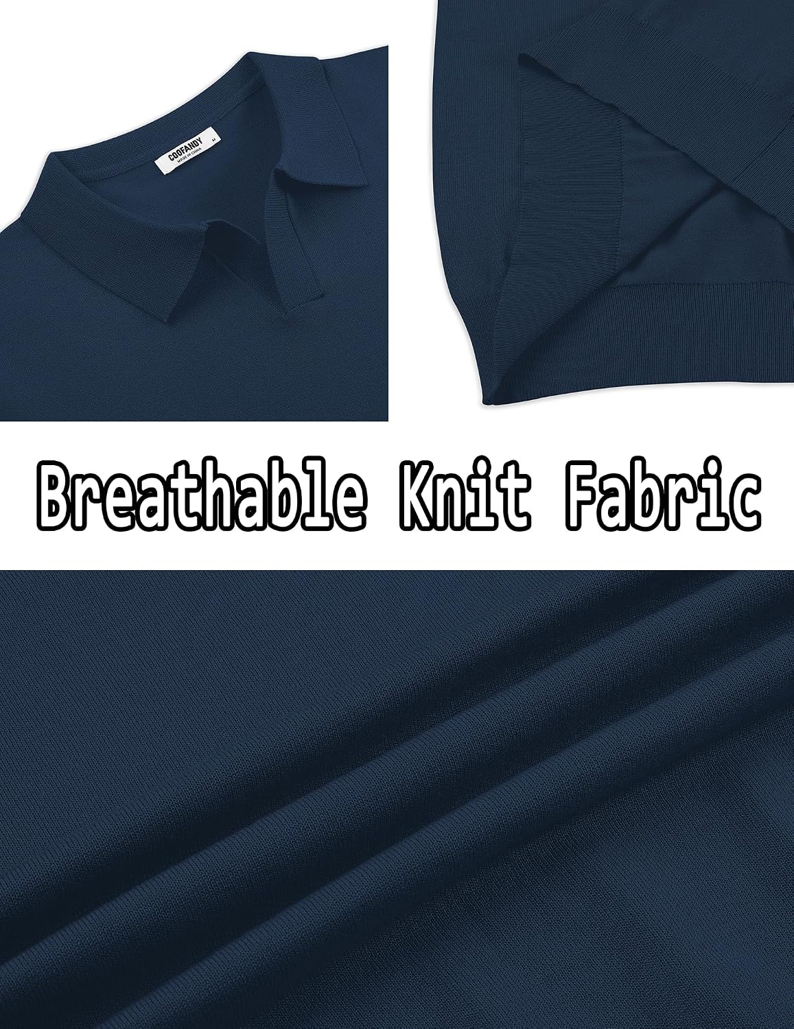 Detalle de COOFANDY Men's V Neck Short Sleeve Stretch Knit Polo Shirt