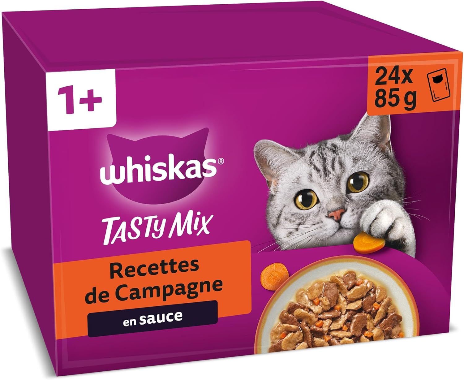 Detalle de WHISKAS Tasty Mix Aliment Humide Sauce Chat Adulte – Recette Fermière, Lot de 2 (48 Sachets)