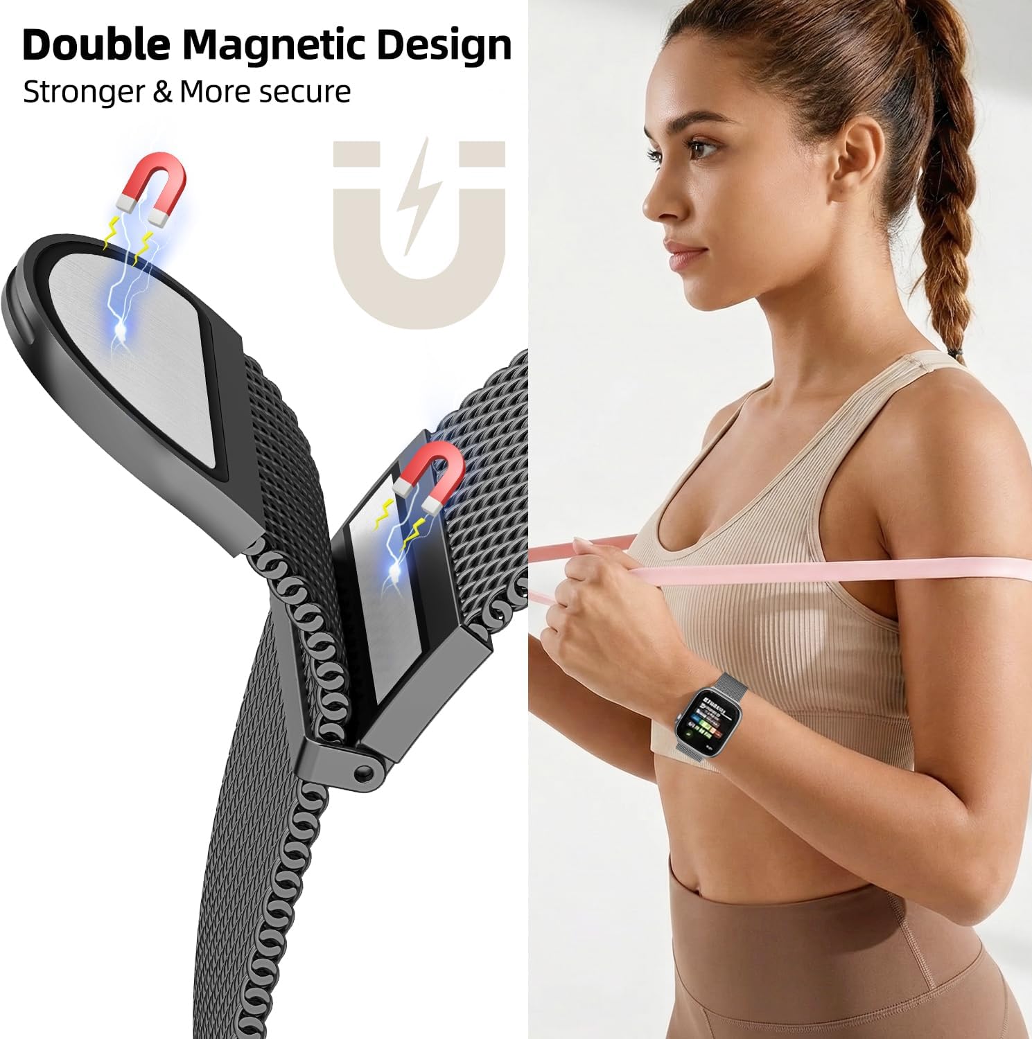 Detalle de Higgs Dual Magnetic Stainless Steel Mesh Strap Compatible with Apple Watch (38–49mm)