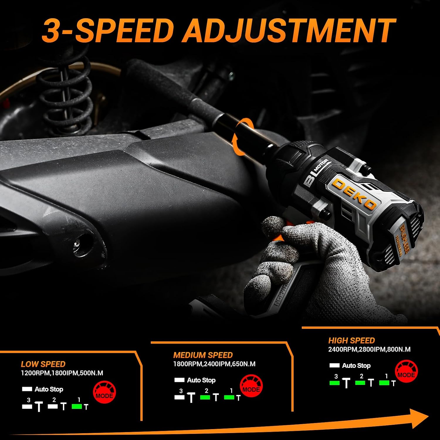 Detalle de DEKOPRO Avvitatore a impulsi Brushless 800Nm 20V con 4 Bussole e Batteria 4,0 Ah