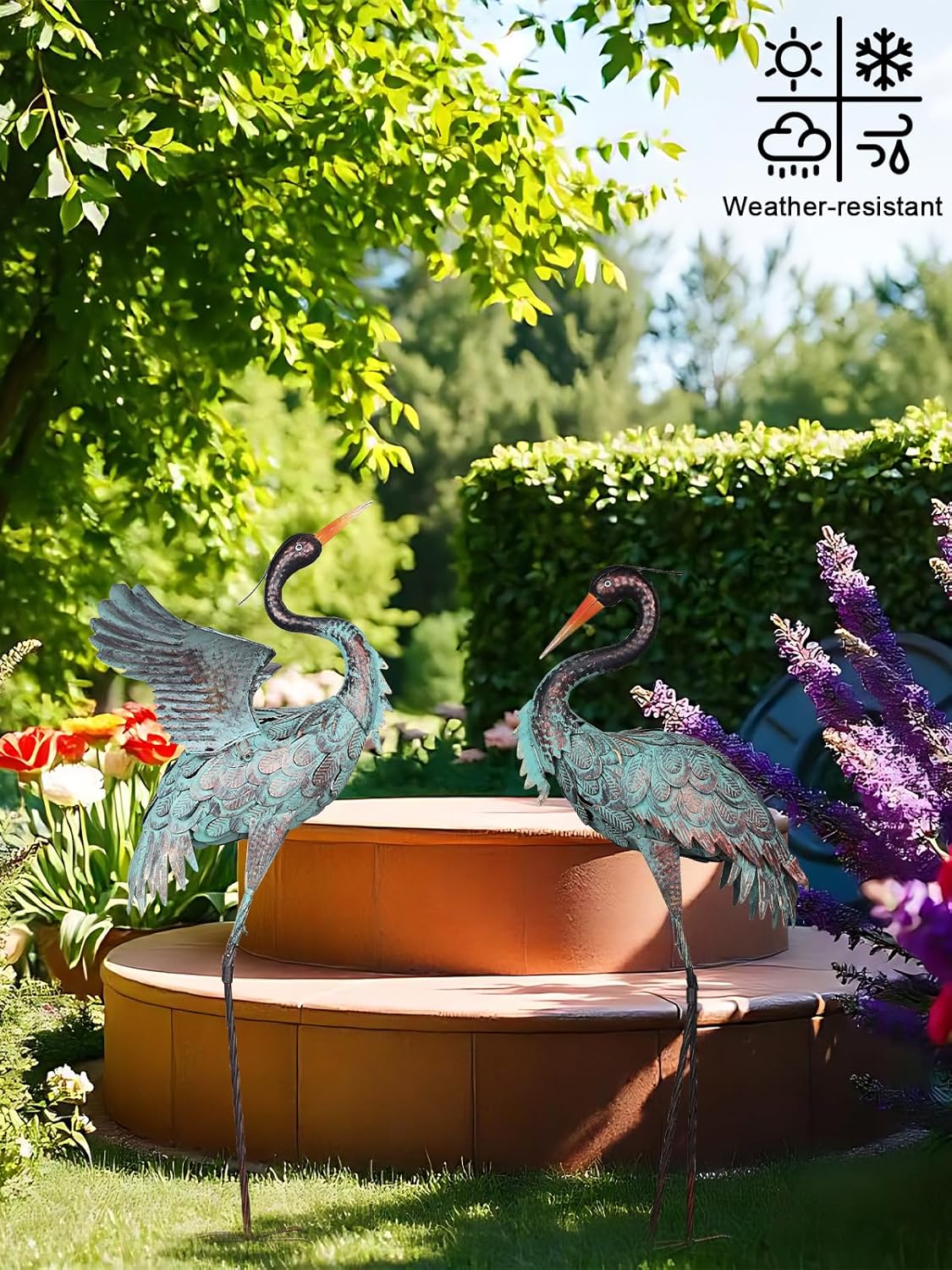 Thumbnail 6 de YEAHOME Garden Decor Outdoor Statues (Set of 2) – 38/36 Inch Large Metal Blue Heron Lawn Sculptures