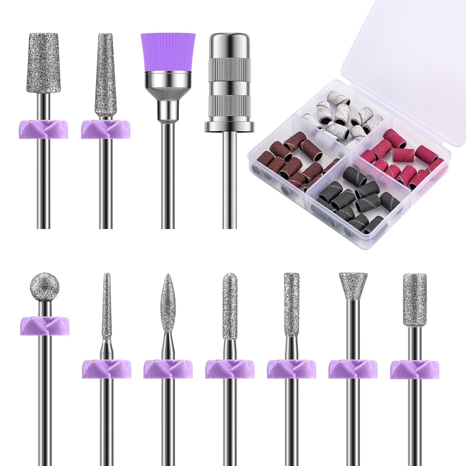 Detalle de MelodySusie Nagelfräser-Bits Set mit Diamantfräsern, 10 Bits + 40 Schleifhülsen + 6,65 mm Mandrel