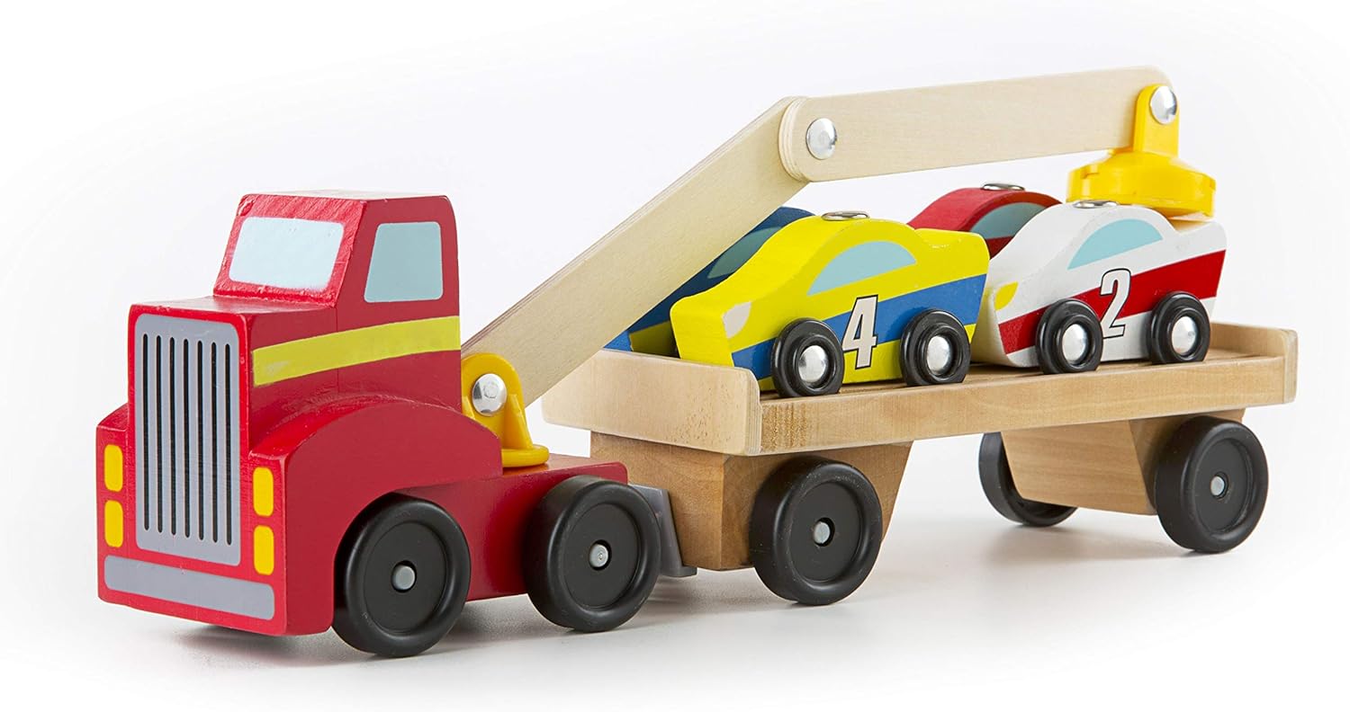 Detalle de Melissa & Doug Carro Attrezzi Magnetico in Legno – Veicoli Giocattolo Colorati per Bambini 3+ Anni