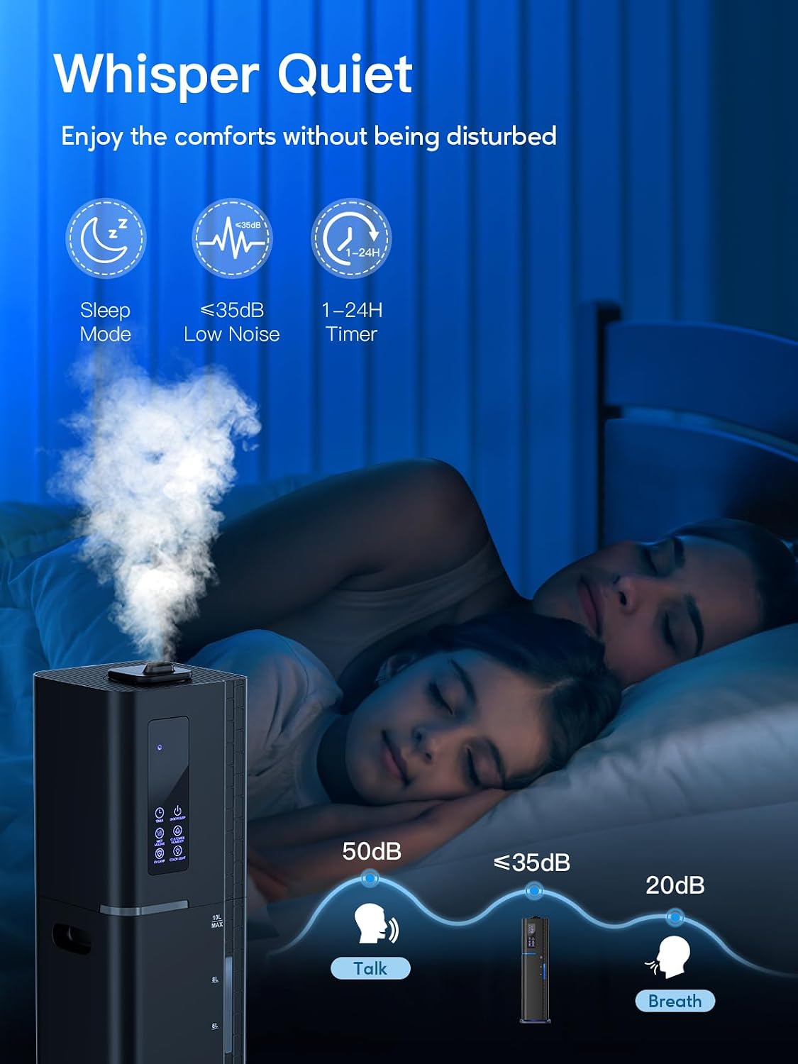 Detalle 1 de Zeova HQ-JS2325-01 Ultrasonic Cool-Mist Humidifier, 10 L, Top-Fill, 3 Mist Levels
