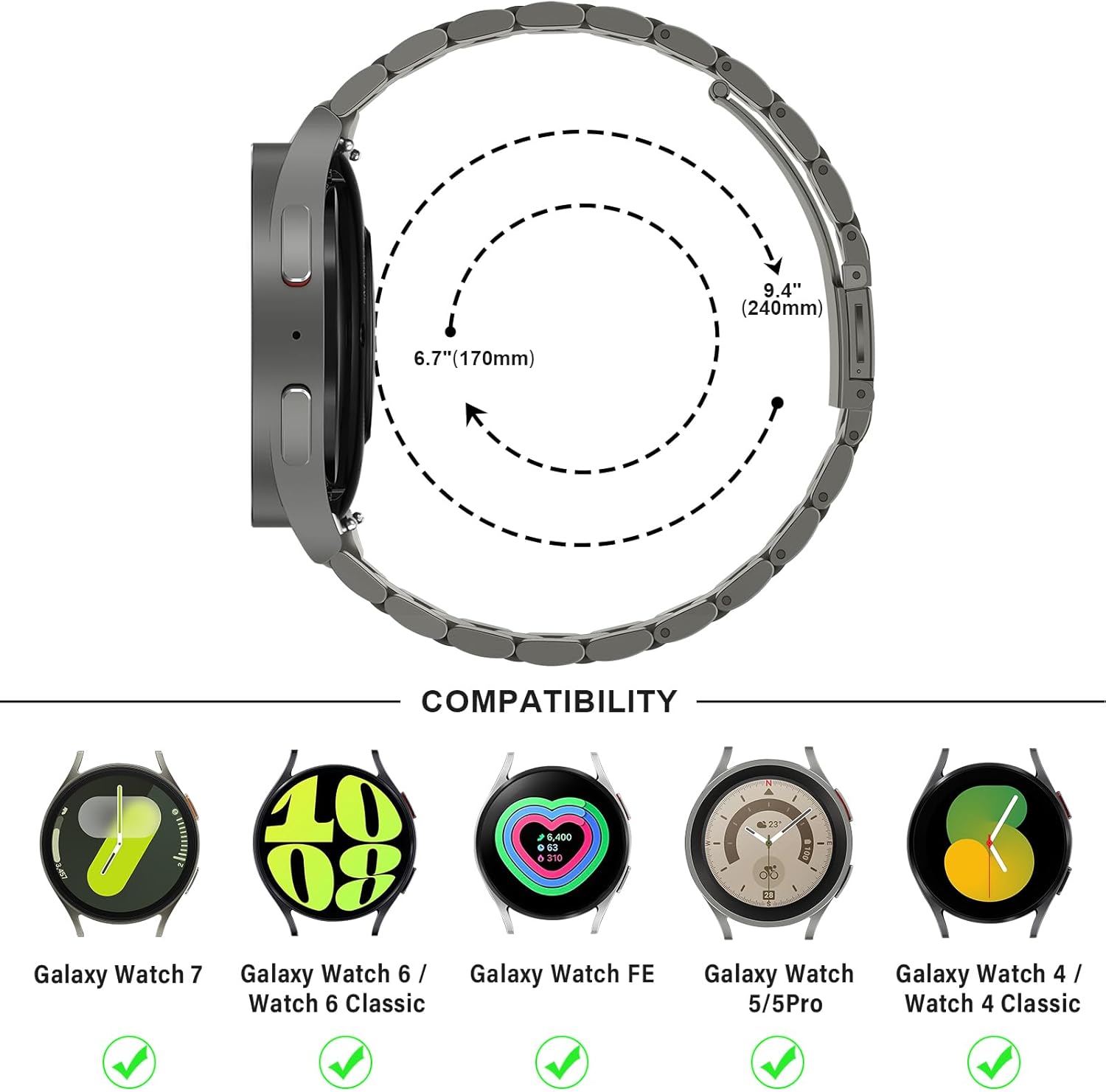Thumbnail 4 de Anlinser No Gap Bands 20mm Metal Strap for Samsung Galaxy Watch 7/6/5/4/FE (Gray Titanium)