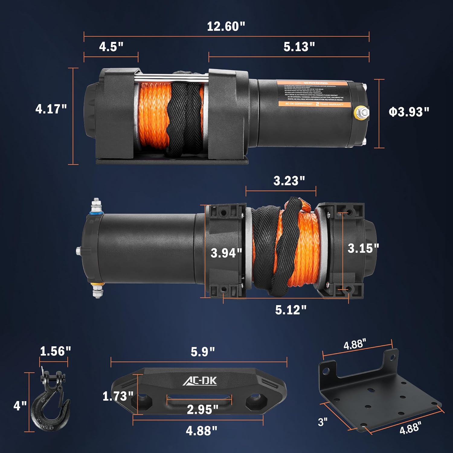 Thumbnail 5 de AC-DK 3500 lb ATV/UTV Winch Kit with Synthetic Rope, 12V with Wireless Remote