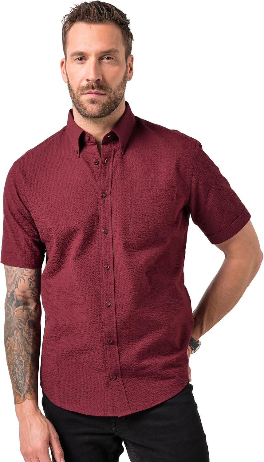 Detalle de Chemise JP 1880 Seersucker Homme – Halbarm, Button-down, Modern Fit (Lot de 1)