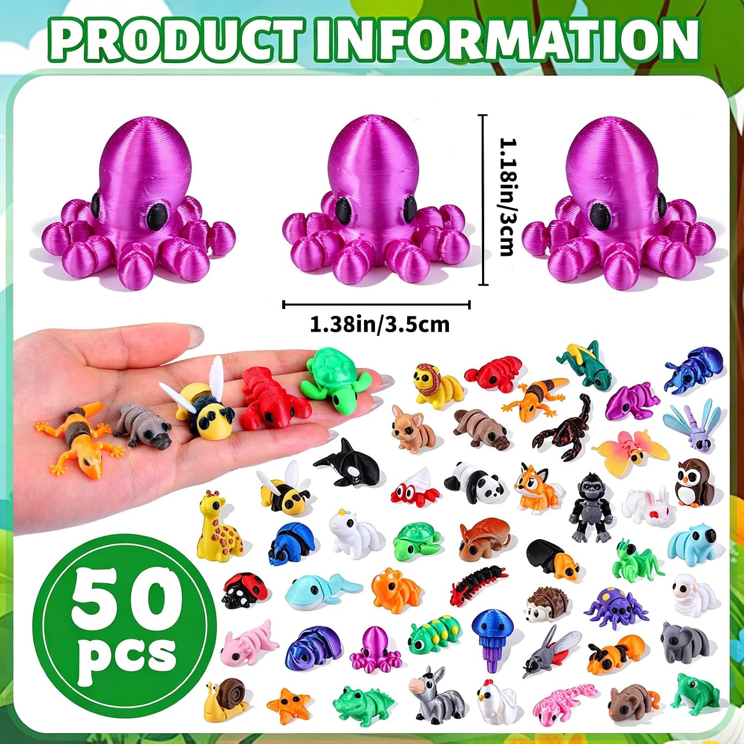 Detalle de XIMISHOP 50‑Piece Mini 3D Printed Animals with Movable Joints