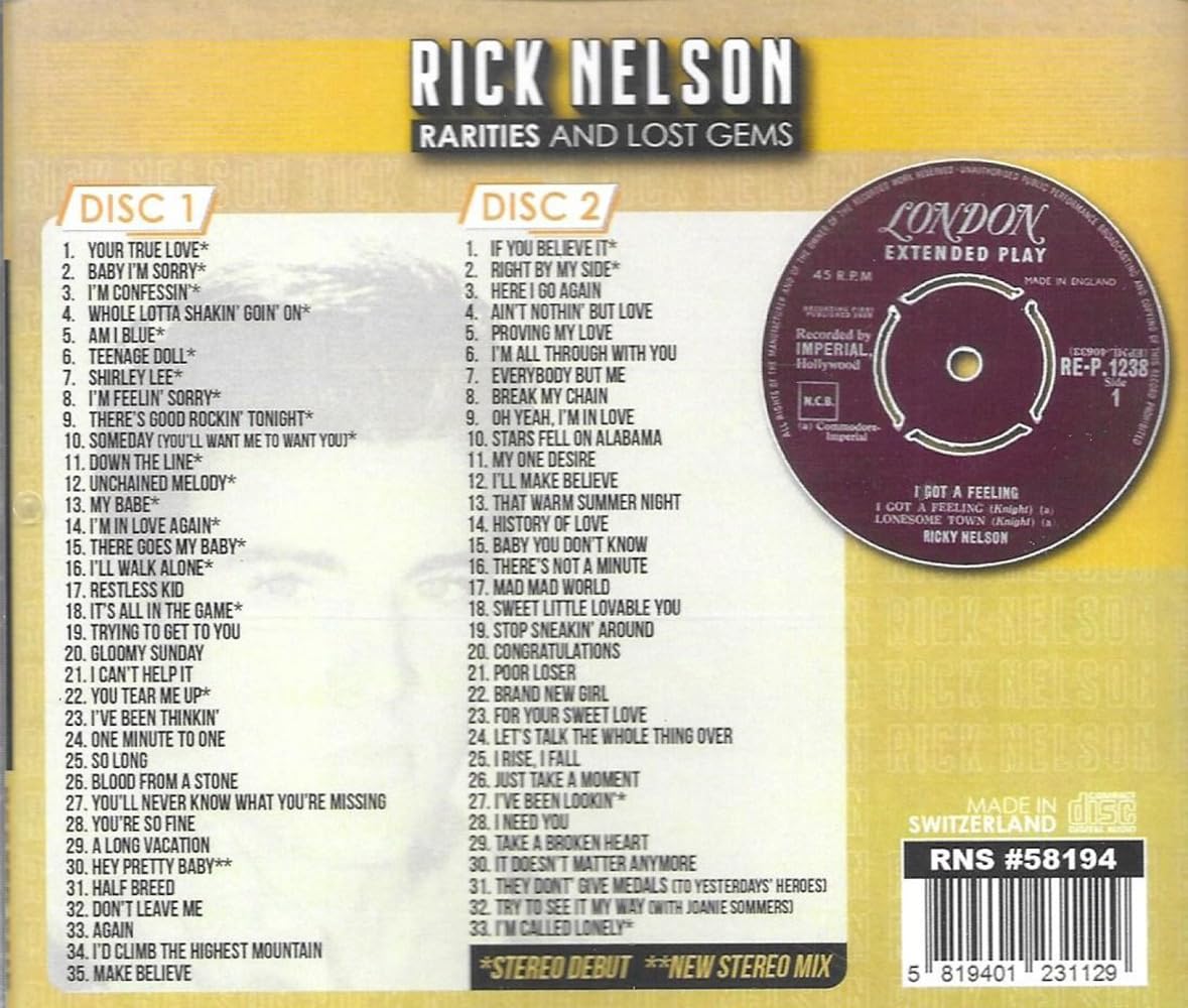 Detalle 2 de Ricky Nelson Rarities and Lost Gems 2-CD-R Set, 68 Stereo Sides