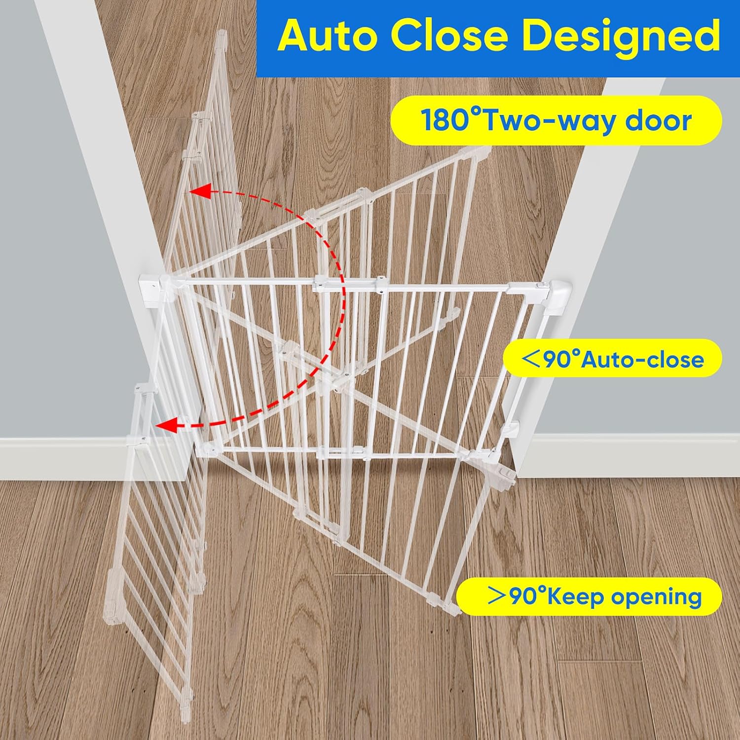 Thumbnail 6 de Upgraded 29-43" No Bottom Bar Baby Gate with Gate Pulley – Heavy-Duty Hardware Mount