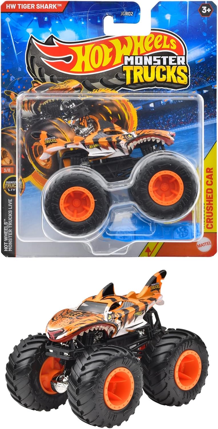 Detalle de Hot Wheels JGR02 モンスタートラック タイガー・シャーク 1:64 クラッシュカー付き
