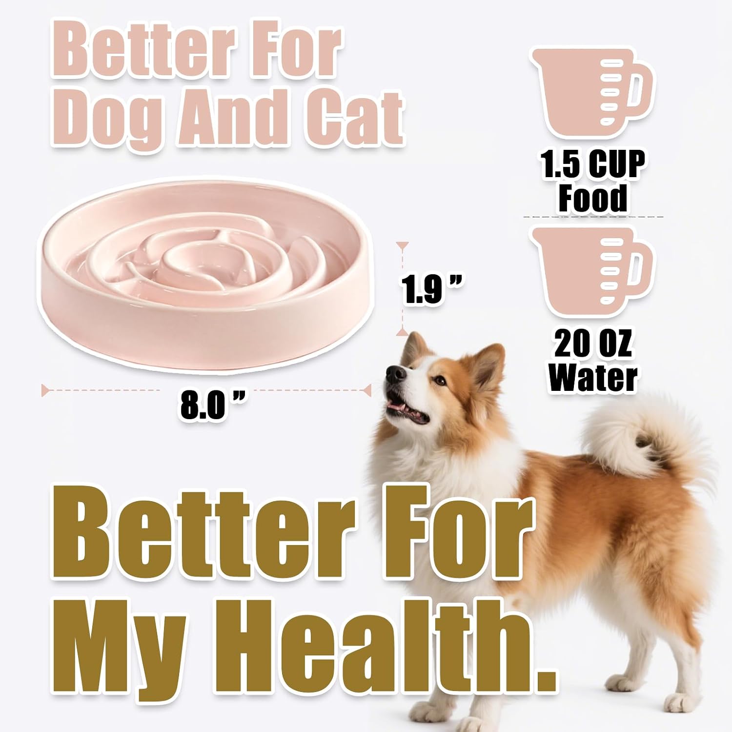 Detalle 2 de Slow Feeder Ceramic Dog Bowl with Anti-Slip (Pink) — 1.5 Cup Capacity