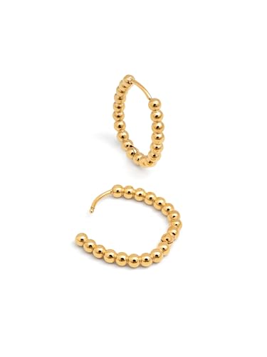 Detalle de SINGULARU Dana Dots: pendientes ovalados de acero con baño de oro 18Kt y cierre Congo/Click