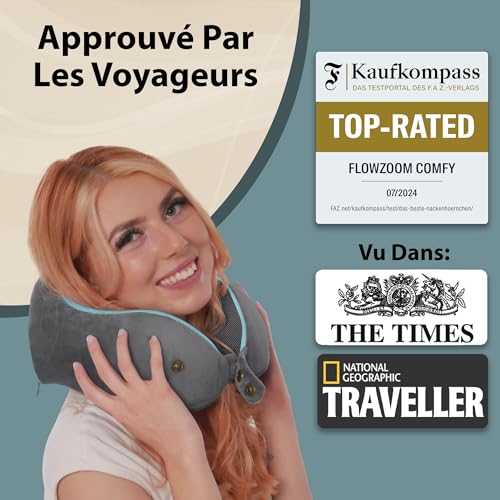 Detalle de FLOWZOOM Comfy, coussin de voyage en mousse à mémoire de forme, soutien 360°