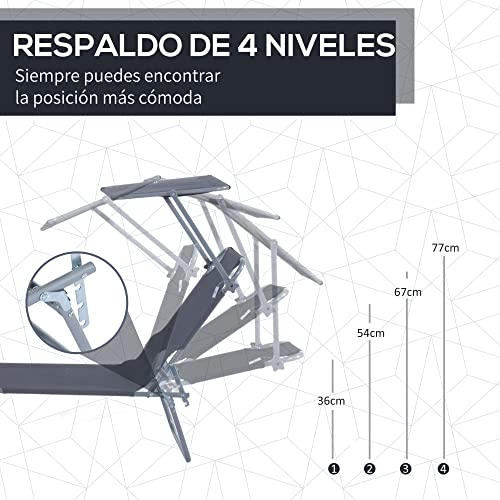 Thumbnail 3 de Outsunny Tumbona de jardín plegable con toldo desmontable y respaldo regulable