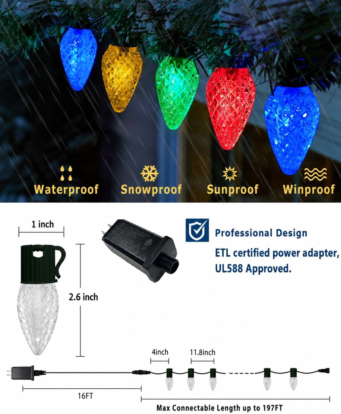 Thumbnail 4 de HIITEN 99FT Smart C9 Christmas Lights, RGB Outdoor String Lights with App Control