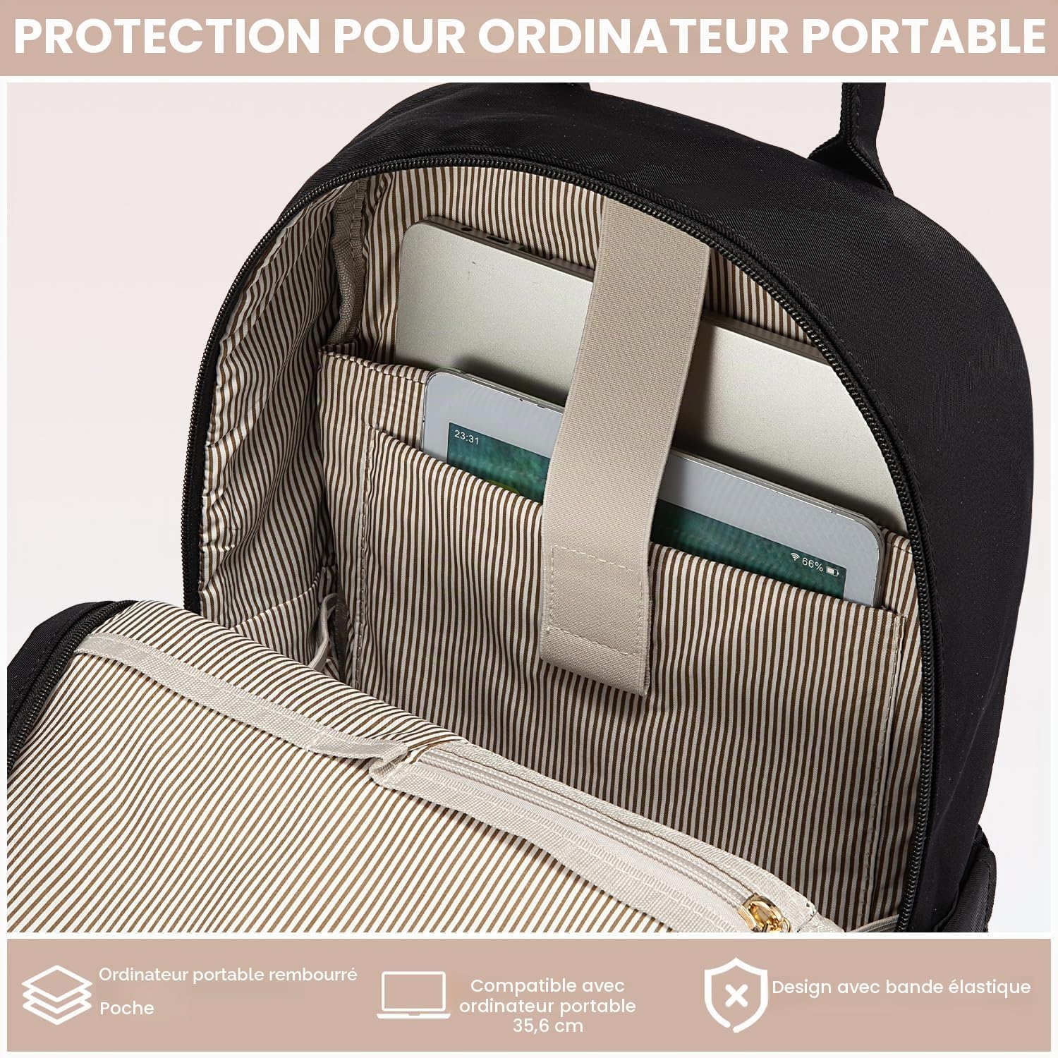 Detalle de LOVEVOOK sac à dos femme étanche 14 pouces – 2 en 1, élégant et polyvalent