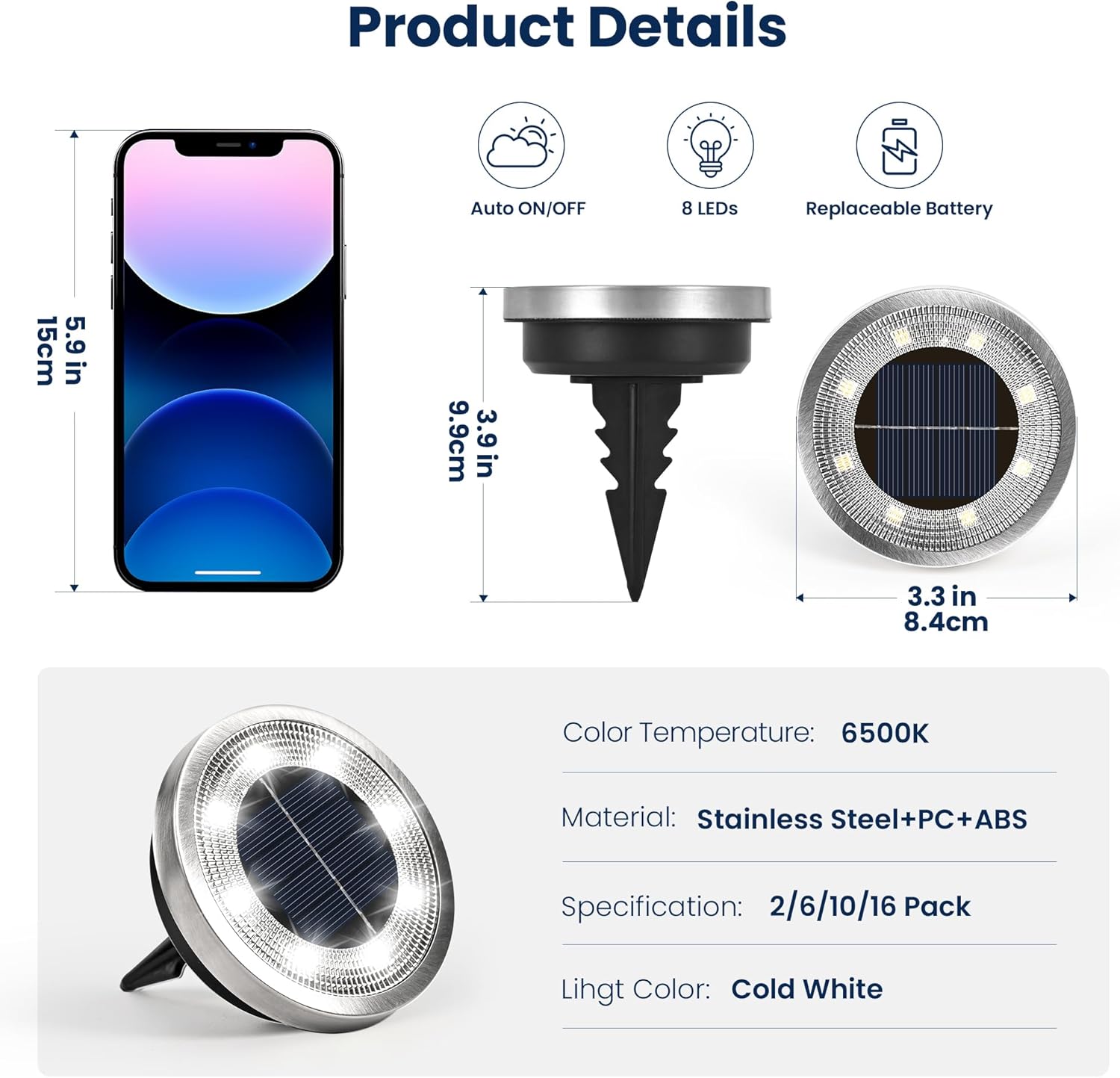 Thumbnail 3 de Solpex solar ground lights for outdoor garden paths (IP65, cold white, 10-pack)