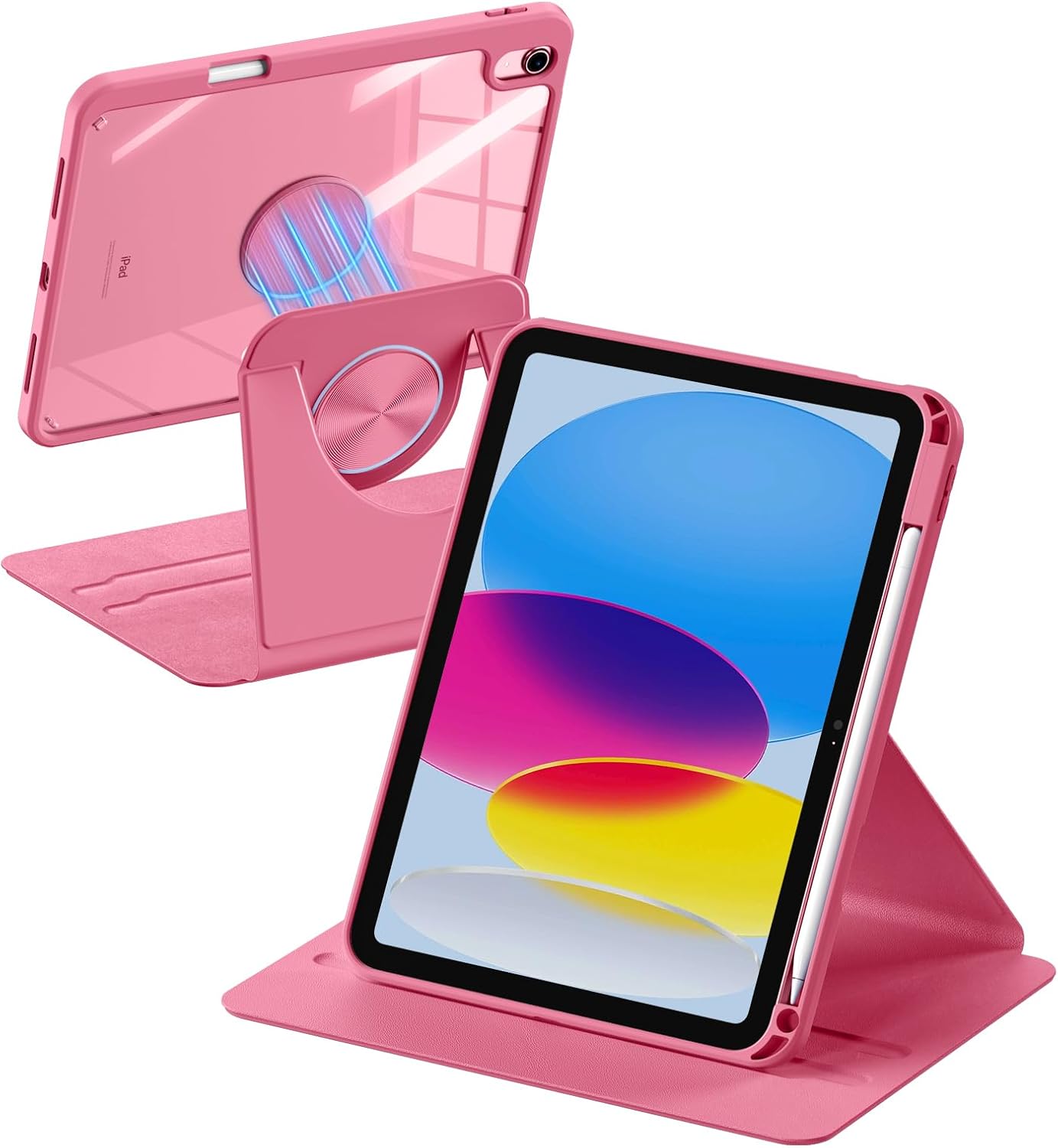 Detalle de drivego 360 Rotating Case for iPad A16 (11th Gen, 2025) & iPad 10th Gen (10.9in, 2022) – Magnetic Detachable Cover with Pencil Holder, Clear PC Back, Red