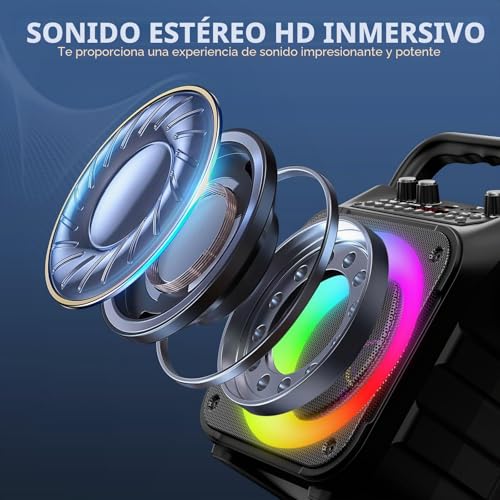 Detalle de Karaoke Ankuka 2 Micrófonos Inalámbricos con Altavoz 12W y Subwoofer 6,5'' (Versión Actualizada)