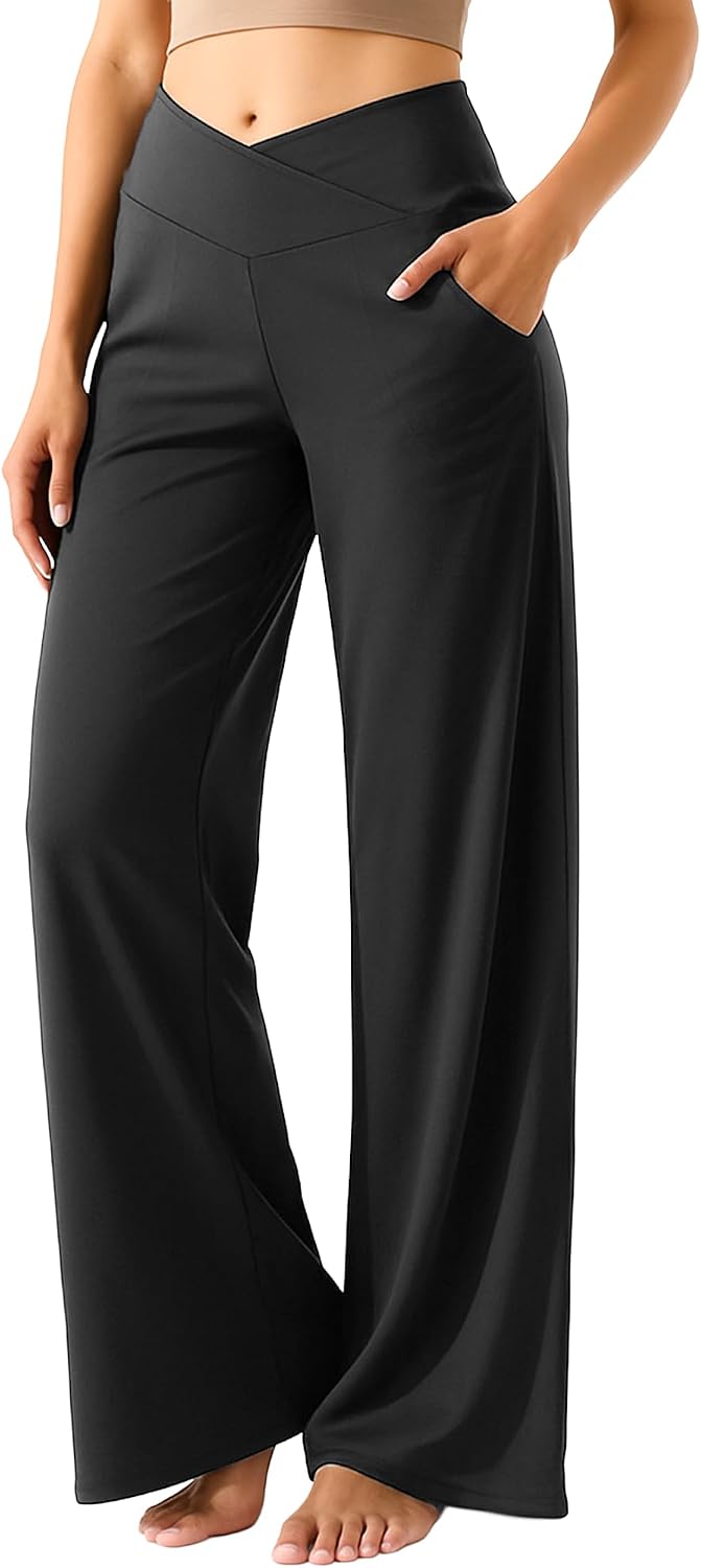 Detalle de Yogaration Wide Leg Yoga Pants for Women, Crossover High Waisted – 29/31/33 Inch Inseams