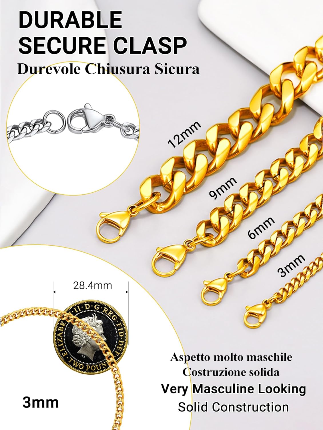 Thumbnail 2 de PROSTEEL Bracciale da Uomo a Catena Cubana: robusto, lucente e confezione regalo