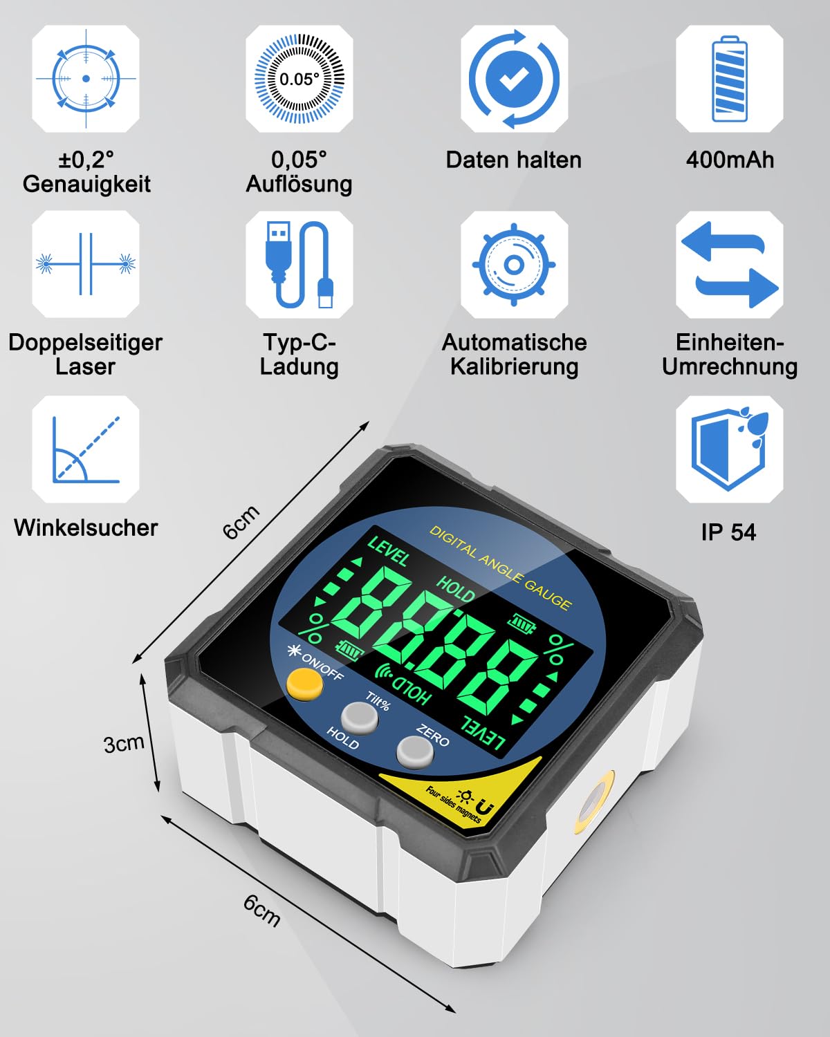 Detalle de Lytool digitaler Laser-Winkelmesser mit Magnet, doppelseitiger Laser-Linienprojektion und Type-C