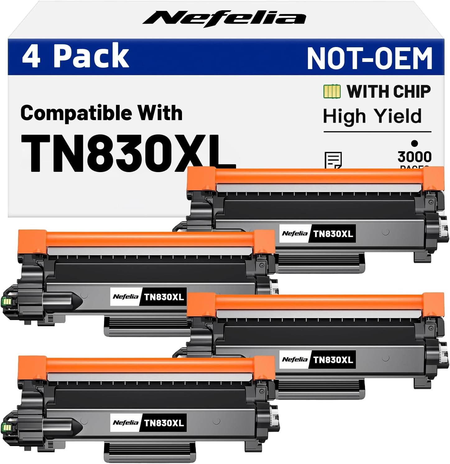 Detalle de Nefelia TN830XL Toner Cartridge 4-Pack, Black, with Chip