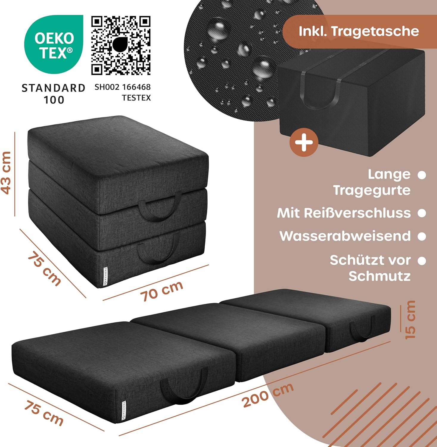 Thumbnail 1 de KESSER Klappmatratze 75 x 195 x 15 cm – Gästematratze 3-fach faltbar für Sitzhocker & Camping
