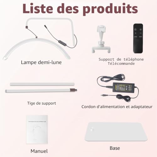 Thumbnail 7 de Diesisa Lampe Demi-Lune pour Extensions de Cils – Lumière réglable, rotation à 360° et support smartphone