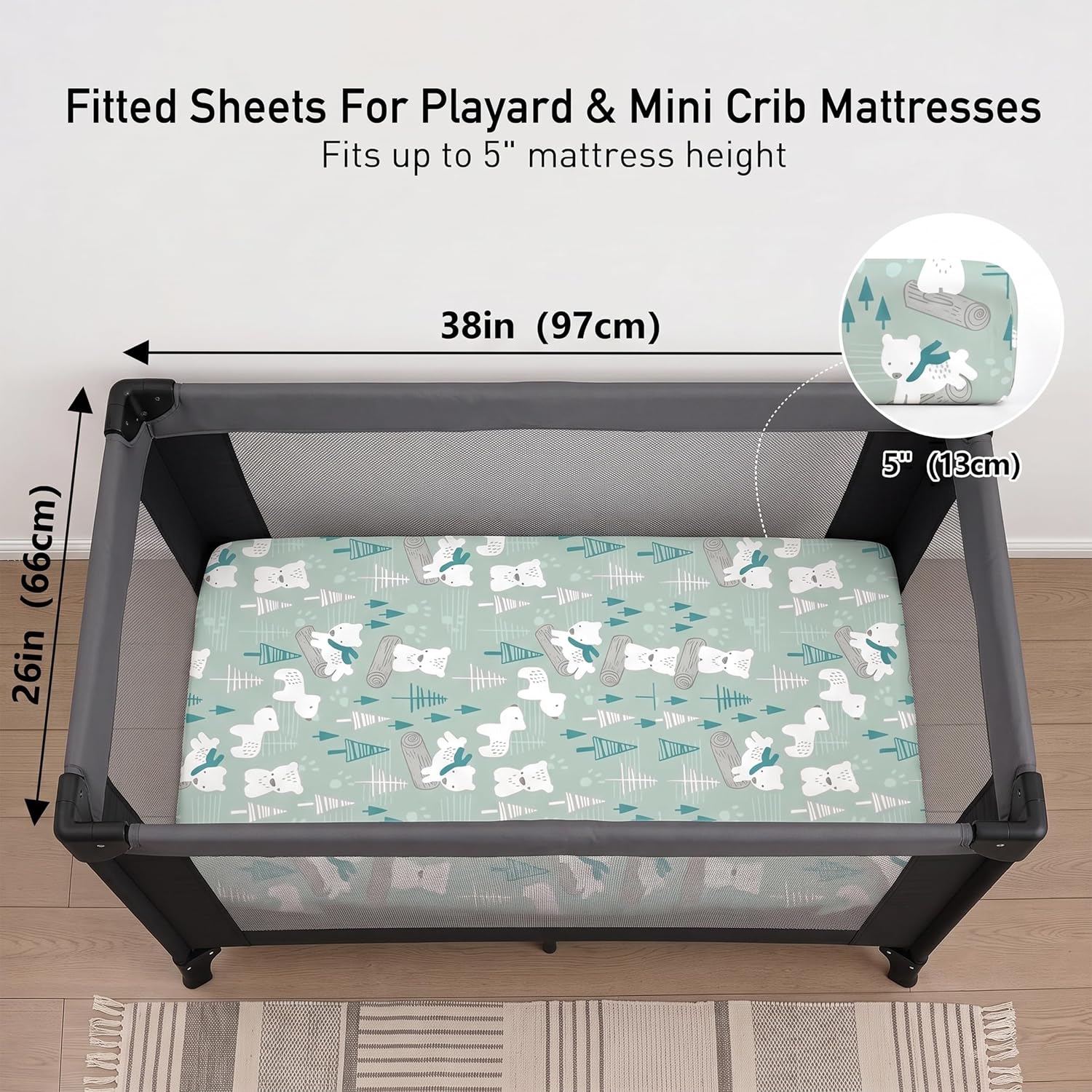 Detalle 2 de Civarua Kids 3-Pack Pack and Play Sheets, 38 x 26-Inch Marine Animals