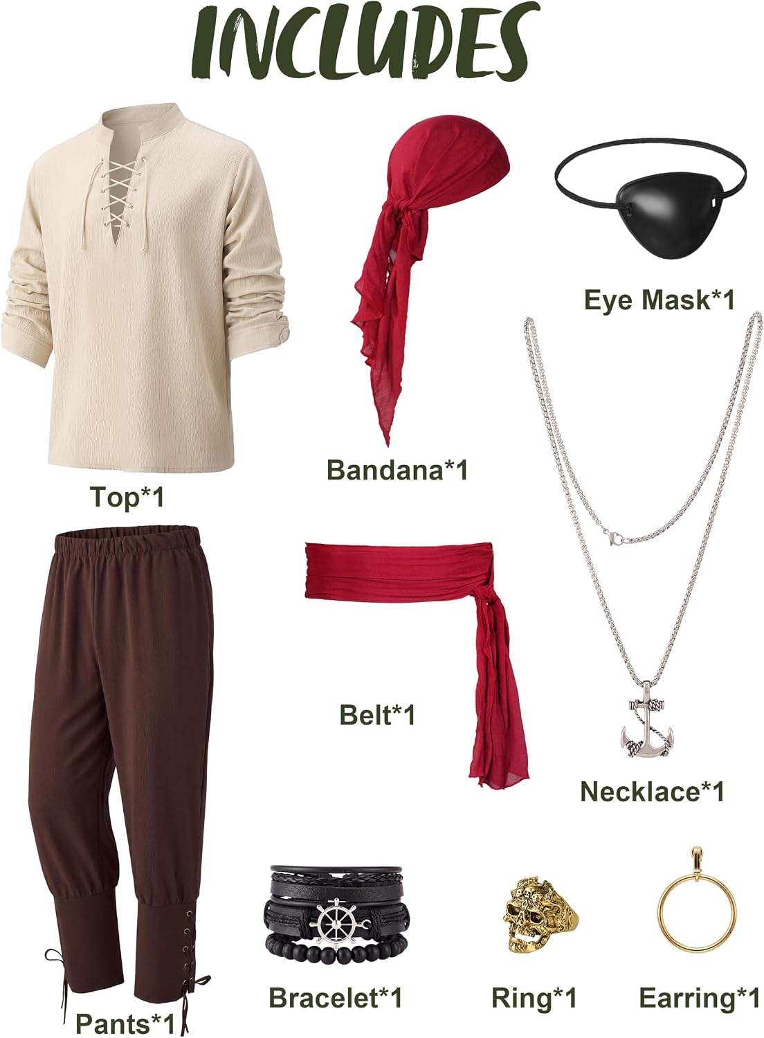 Detalle 2 de Spooktacular Creations Men's Pirate Costume, Polyester