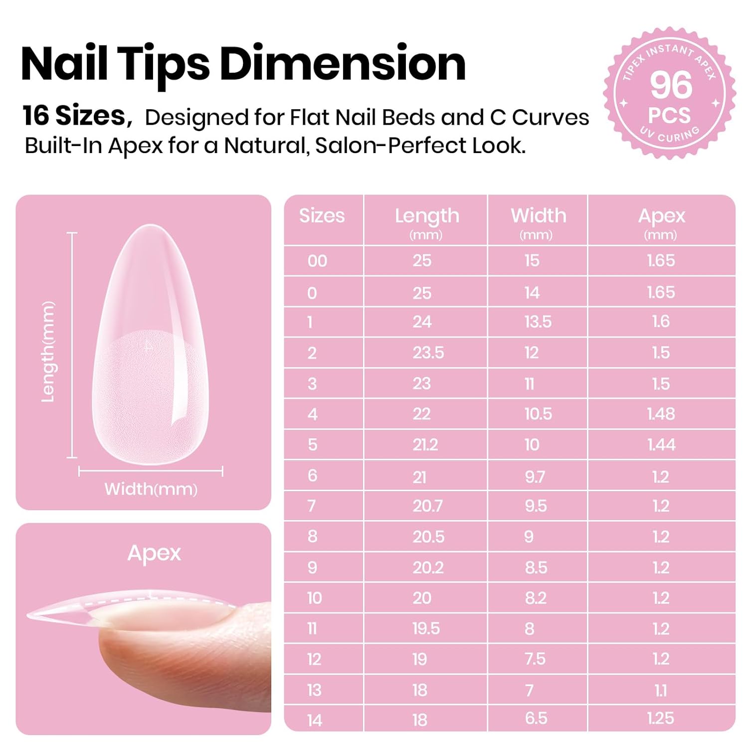 Thumbnail 5 de Beetles Tipex Lite Pre-Built Apex Nail Tips 16 Sizes