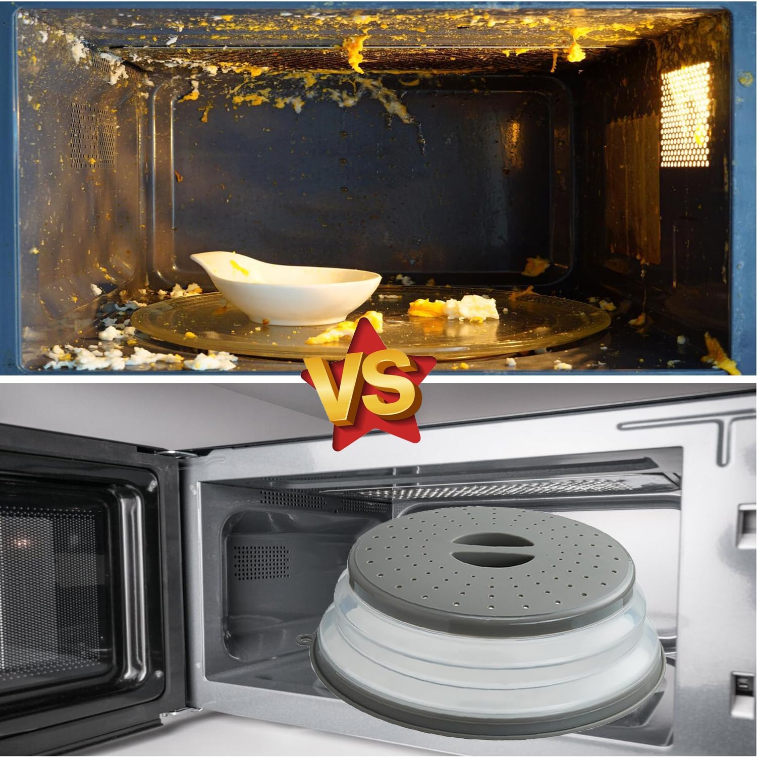 Detalle de Microwave Splatter Cover with Ventilation – BPA-Free Foldable Plate Cover