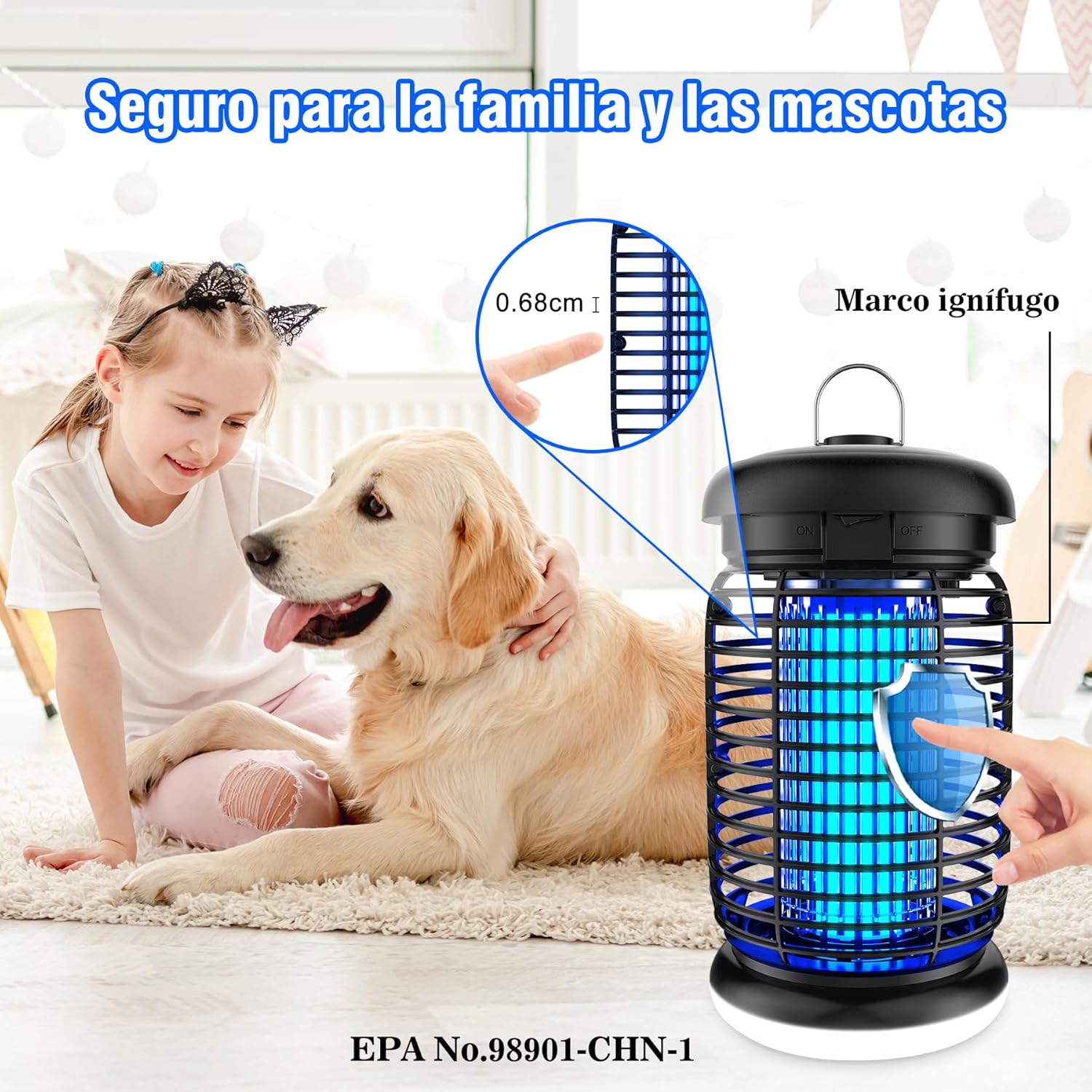 Thumbnail 6 de seenlast Lámpara antimosquitos eléctrica 15W UV 4200V con LED, IPX4 (80–140 m²)