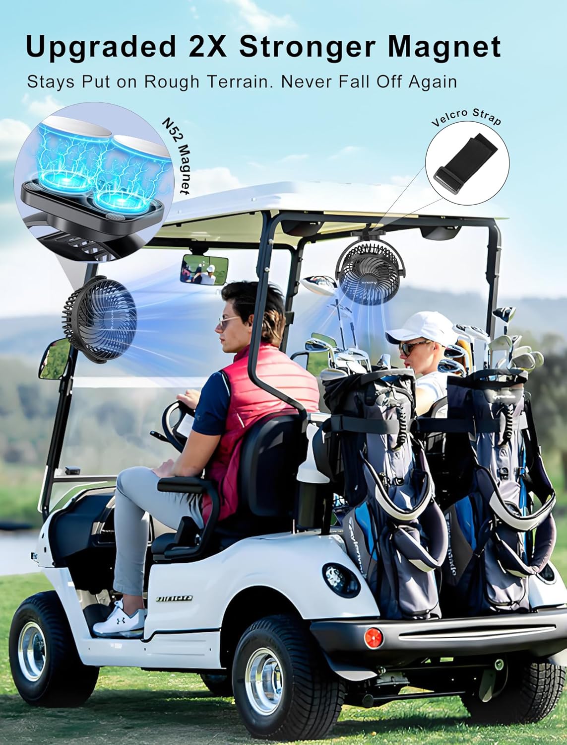 Detalle 2 de Upgraded 2X Magnet 2-Pack: Magnetic Golf Cart Fan with Light and 12000mAh Battery