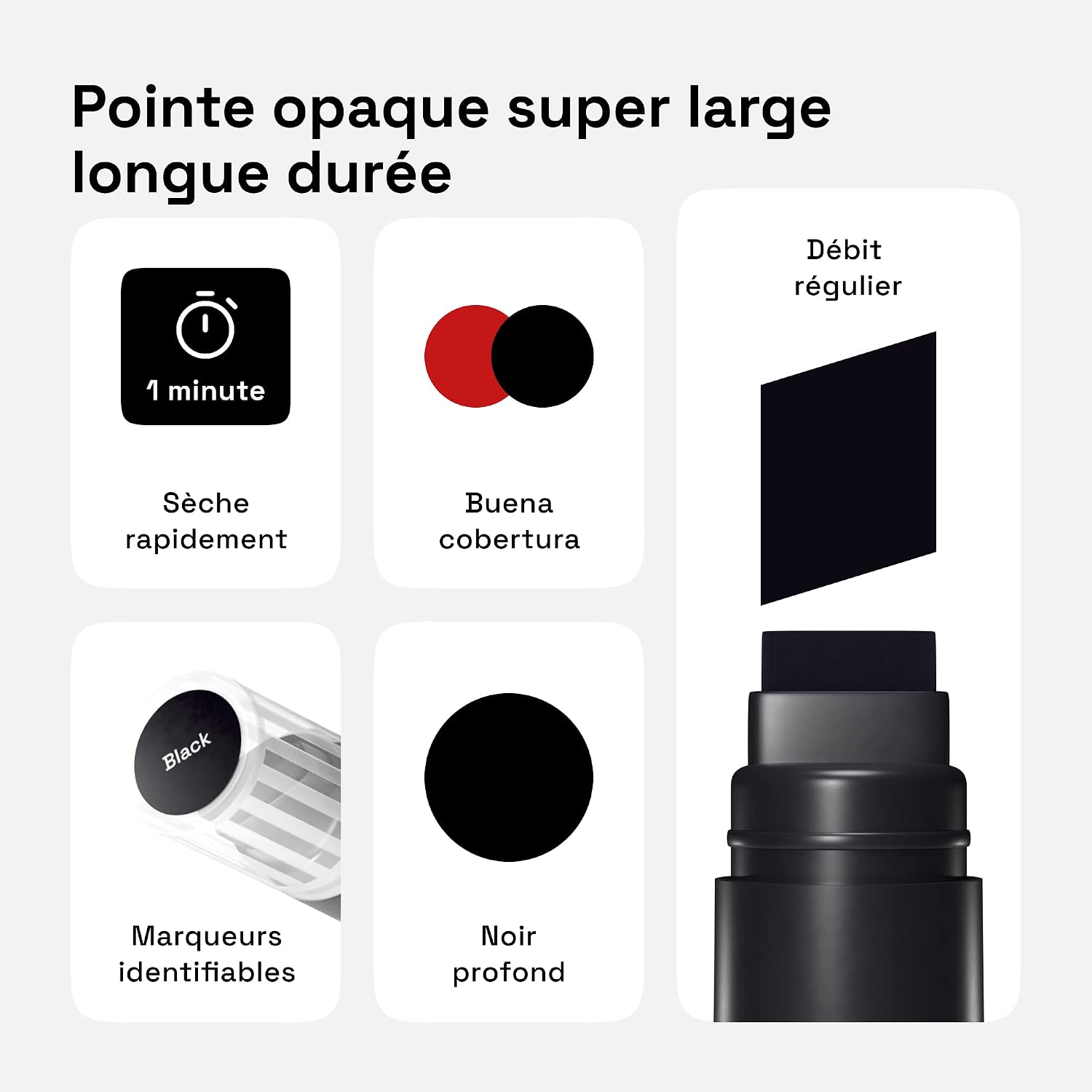 Detalle de Artistro Jumbo Marqueurs — 5 marqueurs noirs jumbo à pointe 15 mm pour surfaces variées