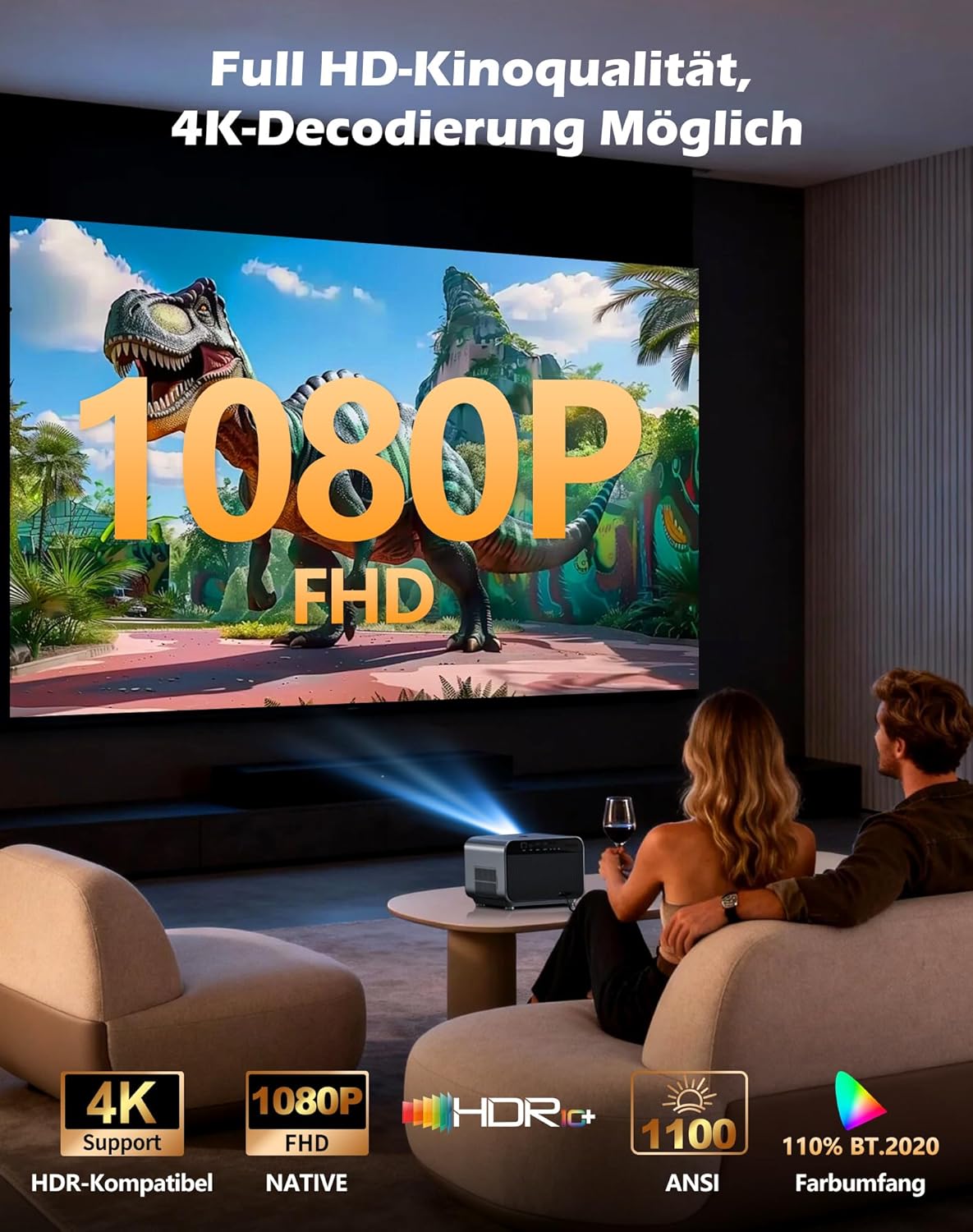 Thumbnail 2 de VGKE Beamer 4k Heimkino – Kompatibel mit Netflix, Autofokus & 1100 ANSI, WiFi6