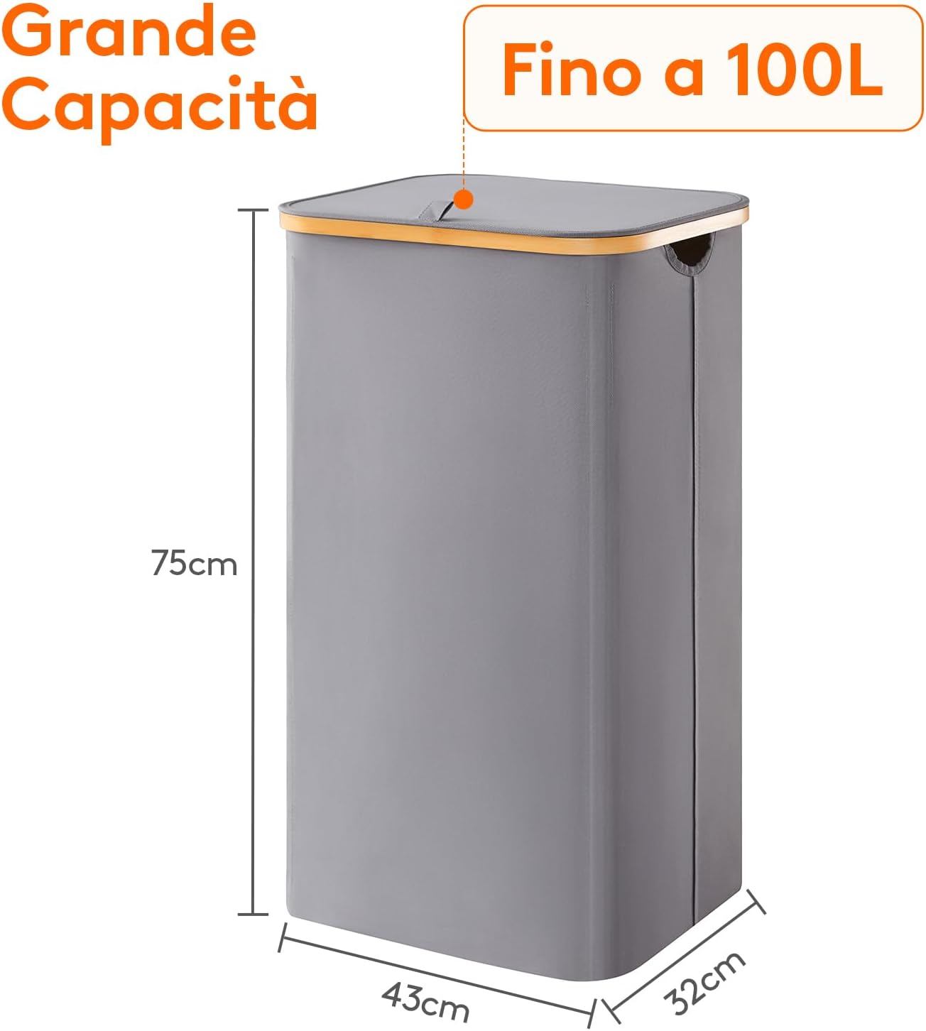Thumbnail 3 de Lifewit Cesta Portabiancheria 100 L con Coperchio: grande, pieghevole in bambù con sacco interno