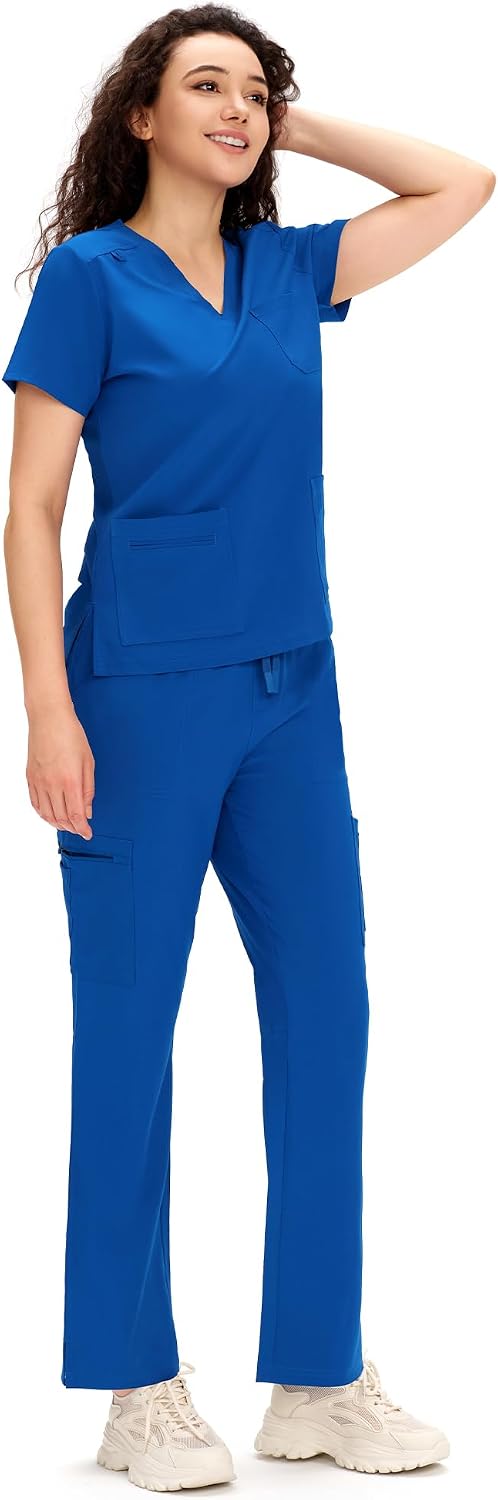 Detalle de COZYFIT Women’s Scrub Set, V-Neck Top, Cargo Pants and 12 Pockets
