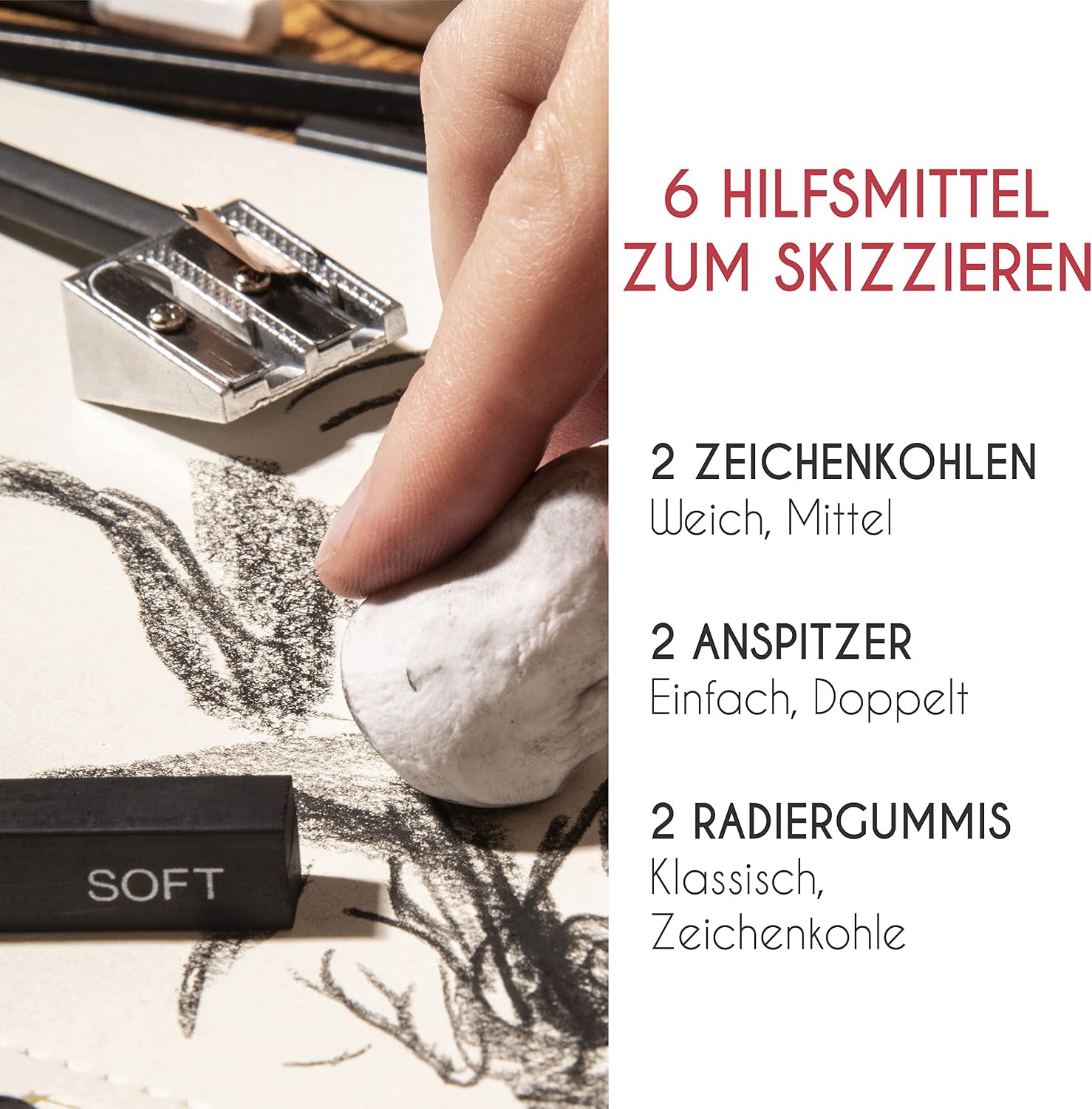 Thumbnail 4 de Komplettes Zeichnen Set mit Zeichenblock – 19 Zubehörteile (Zenacolor) inkl. 100-Seitigem Skizzenbuch