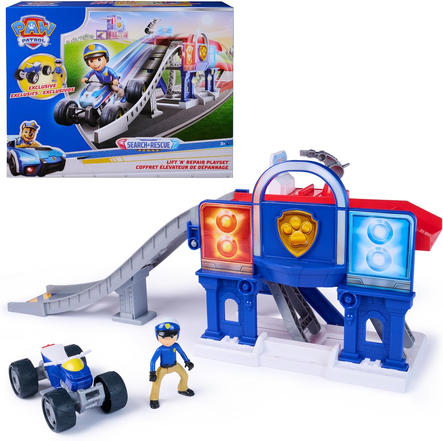 Detalle de Paw Patrol Search & Rescue Lift N Repair Playset with Ryder Action Figure – Over 30-Inch Track, Moving Claw Arm and Ramp